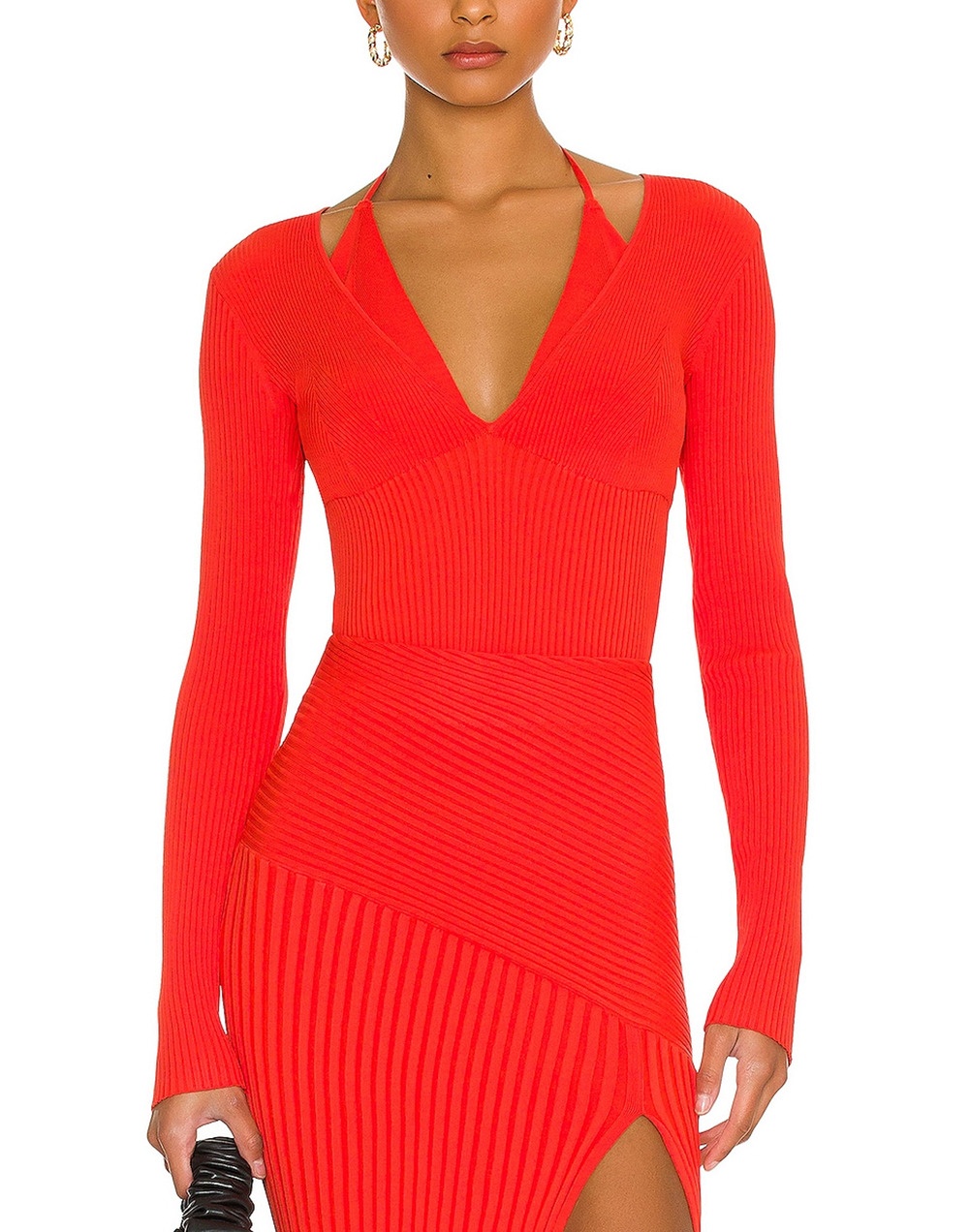 Nicholas Ribbed Flame Amara Long Sleeve Top Size S